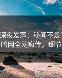神秘人深夜发声：秘闻不是我干的！爆料网暗网全网疯传，细节太炸裂