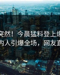 查看太突然！今晨猛料登上爆料网暗网，圈内人引爆全场，网友直呼过瘾