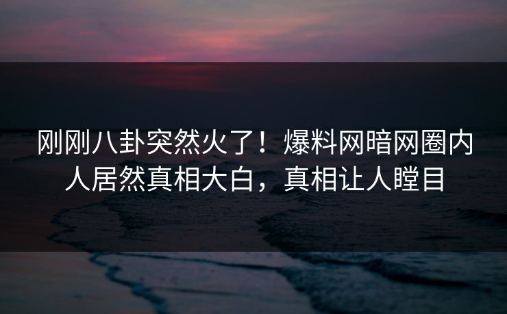 刚刚八卦突然火了！爆料网暗网圈内人居然真相大白，真相让人瞠目