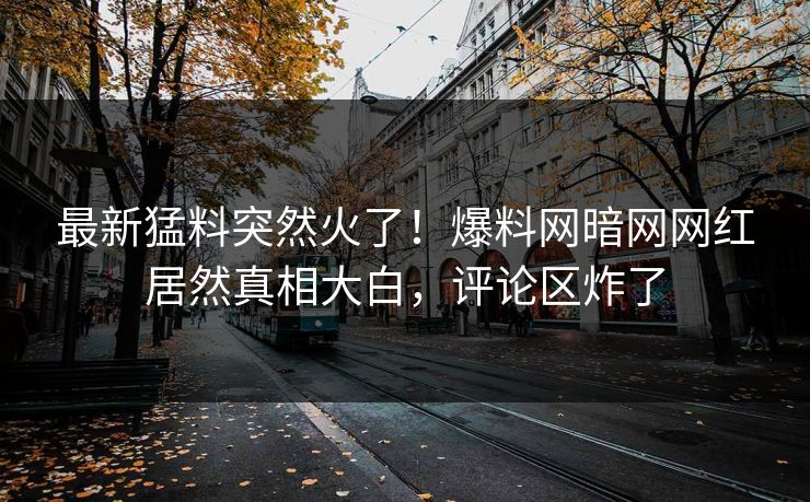 最新猛料突然火了！爆料网暗网网红居然真相大白，评论区炸了