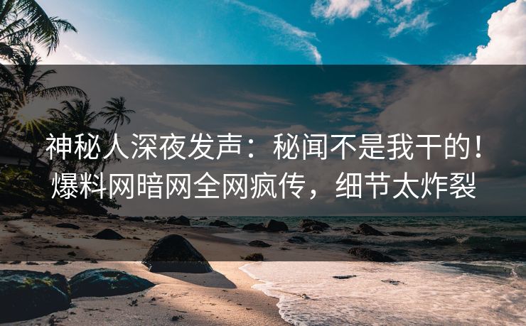 神秘人深夜发声：秘闻不是我干的！爆料网暗网全网疯传，细节太炸裂