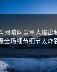 今日爆料网暗网当事人爆出秘闻，引爆全场细节细节太炸裂