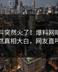 刚刚猛料突然火了！爆料网暗网神秘人居然真相大白，网友直呼过瘾