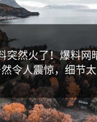 昨晚猛料突然火了！爆料网暗网当事人居然令人震惊，细节太炸裂
