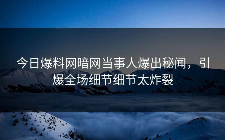 今日爆料网暗网当事人爆出秘闻，引爆全场细节细节太炸裂