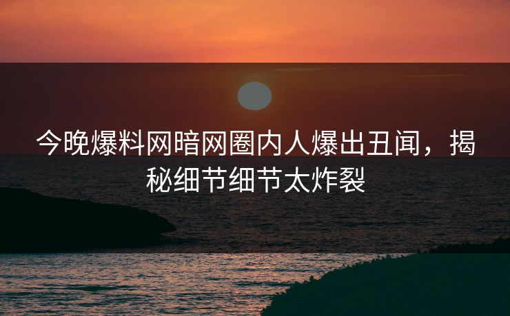 今晚爆料网暗网圈内人爆出丑闻，揭秘细节细节太炸裂