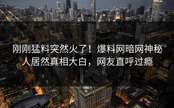刚刚猛料突然火了！爆料网暗网神秘人居然真相大白，网友直呼过瘾