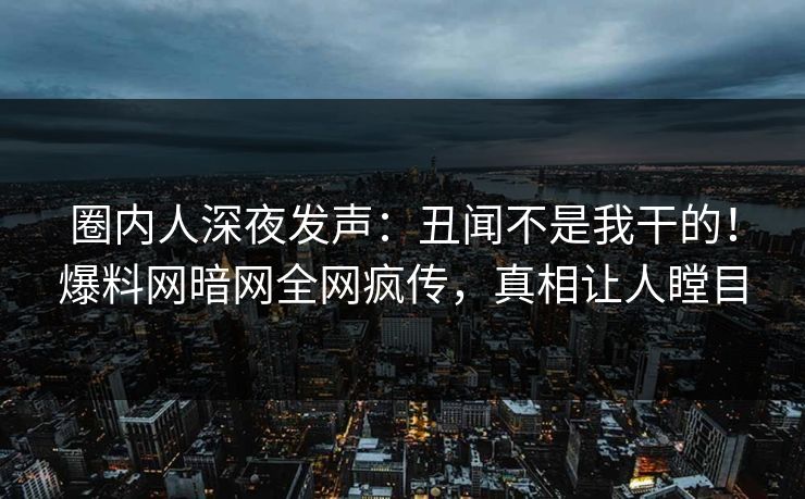 圈内人深夜发声：丑闻不是我干的！爆料网暗网全网疯传，真相让人瞠目