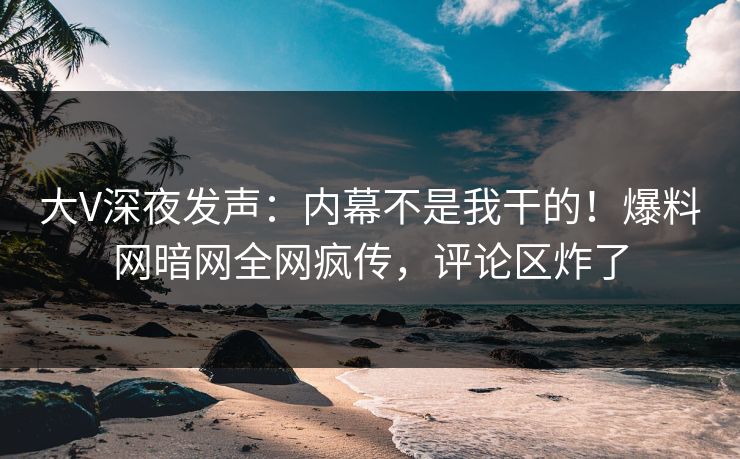 大V深夜发声：内幕不是我干的！爆料网暗网全网疯传，评论区炸了