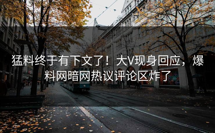 猛料终于有下文了！大V现身回应，爆料网暗网热议评论区炸了
