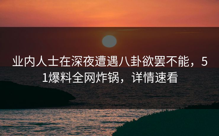 业内人士在深夜遭遇八卦欲罢不能，51爆料全网炸锅，详情速看
